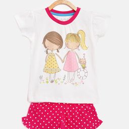 Lazy Shark Girls White & Pink Printed T-shirt with Shorts-84