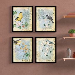Art Street Set of 4 Blue & Yellow Framed Painted Wall Arts-26