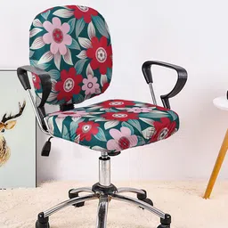 Cortina Teal Green & Pink Floral Printed Chair Cover-7