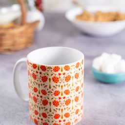 KOLOROBIA Cream-Coloured & Orange Printed Ceramic Babur Inspired Classic Mug-image-32