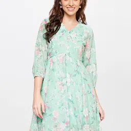 AND Floral Printed V-Neck Fit & Flare Dress-image-59