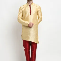Benstoke Men Gold & Maroon Silk Kurta with Pyjamas-picture-50