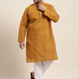 SOJANYA PLUS Men Mustard Yellow & White Embroidered Chikankari Pure Cotton Kurta Set-picture-17