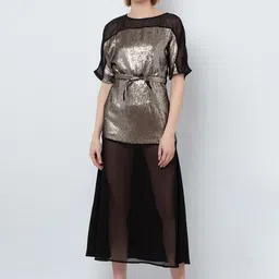 DODO & MOA Women Black Colourblocked Fit and Flare Dress-image-15