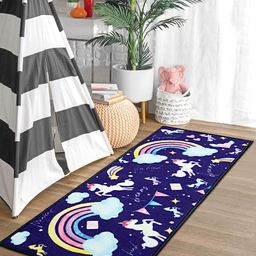 Saral Home Blue & White Unicorn Printed Anti-Skid Runner-27