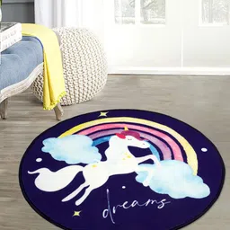 Saral Home Navy Blue Unicorn Round Anti Skid Mat-picture-7