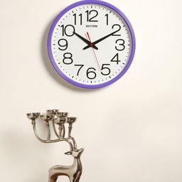 Rhythm White & Purple Handcrafted Round Solid Analogue Wall Clock-29