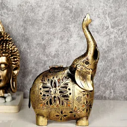 CraftVatika Gold-Toned Elephant Tea Light Candle Holder Showpiece-image-3