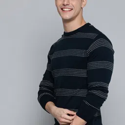 Mast & Harbour Men Navy Blue Striped Pullover-picture-9
