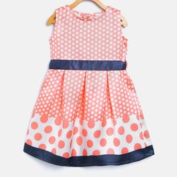 StyleStone Girls Peach-Coloured & Off-White Polka Dots Printed Fit & Flare Dress-picture-15