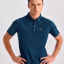 Red Flame Men Polo Collar Applique T-shirt-image-93