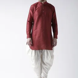 DEYANN Men Maroon & Off-White Solid Kurta with Patiala-image-55