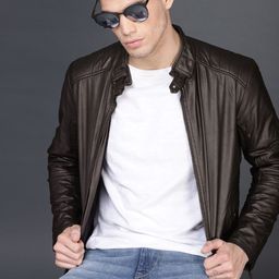 WROGN Men Brown Solid Biker Jacket-picture-12