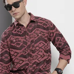 The Indian Garage Co Self Design Geometric Jacquard Relaxed Fit Shirt-image-70