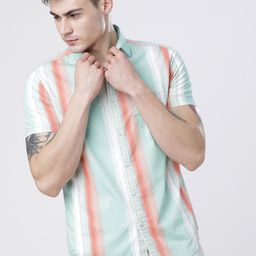 LOCOMOTIVE Men Green & Red Slim Fit Striped Casual Shirt-image-37