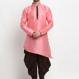 Benstoke Men Pink Asymmetric Kurta With Dhoti Pants-image-85