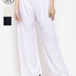 Clora Creation Women Pack Of 3 Multicoloured Solid Wide Leg Palazzos-image-29