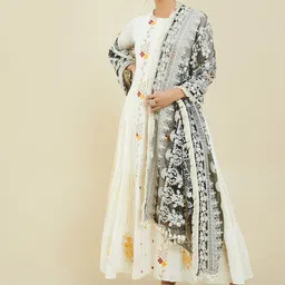Soch Black & White Embroidered Net Dupatta-11