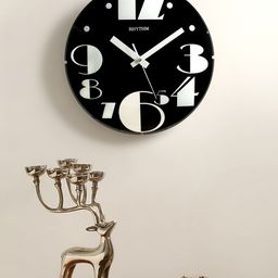 Rhythm Unisex Black Handcrafted Round Solid Analogue Wall Clock CMG519NR71-17