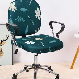 Cortina Set Of 6 Teal-Green & White Printed Chair Covers-11