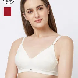 Soie Off White & Maroon Full Coverage T-shirt Bra-image-47