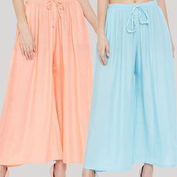 Clora Creation Women Peach & Turquoise Blue 2 Knitted Ethnic Palazzos-17