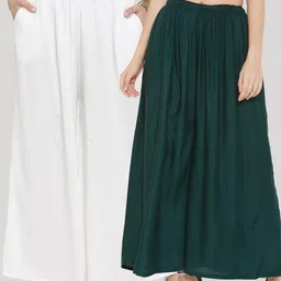 Clora Creation Women White & Green Pack of 2 Knitted Ethnic Palazzos-image-92