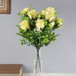 FOLIYAJ Set Of 2 Yellow & Green Artificial Rose Bunches-3