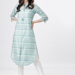 Vishudh Women Turquoise Blue & White Striped Kurta-48