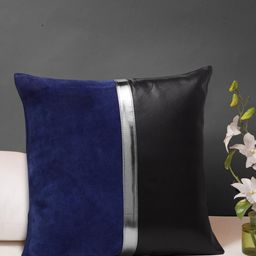 IMUR Navy Blue & Black Colourblocked Leather Square Cushion Cover-image-5