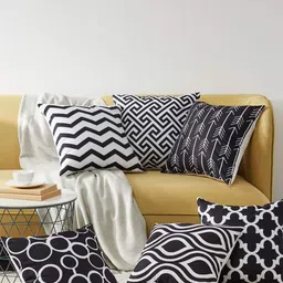 MODERN HOMES Black & White Set of 6 Geometric Square Cushion Covers-36
