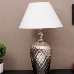 THE LIGHT STORE Steel-Toned Self Design Table Lamp With White Shade-53