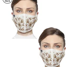 Anekaant Women Pack of 2 White & Gold-Toned 3-Ply Art Silk Embellished Cloth Masks-image-13