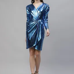 Athena Women Blue Solid Wrap Dress-picture-42