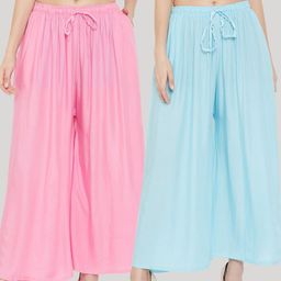 Clora Creation Women Pink & Turquoise Blue 2 Knitted Ethnic Palazzos-33