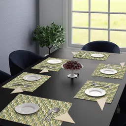 Saral Home Set of 6 Green & Yellow Printed Rectangular Table Placements-20