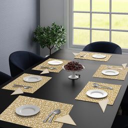 Saral Home Set Of 6 Gold-Coloured & Beige Floral Printed Table Placemats-46