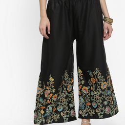 Clora Creation Women Black Printed Flared Palazzos-4