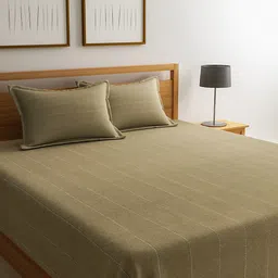 Saral Home Beige Striped 500TC Bed Covers with Two Pillow Covers-image-90