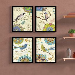 Art Street Set of 4 Blue & Green Birds & Animal Printed Wall Art-16
