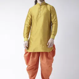 DEYANN Men Yellow & Orange Solid Kurta with Patiala-4