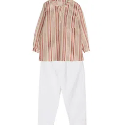 My Little Lambs Boys Beige & Red Striped Kurta with Pyjamas-picture-8