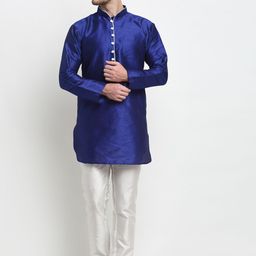 Benstoke Men Blue Dupion Silk Kurta with Pyjamas-picture-11