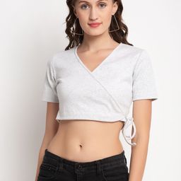 DOOR74 Grey Crop Wrap Top-image-13