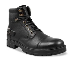 bacca bucci Men Black Solid Leather Mid-Top Flat Boots-image-30