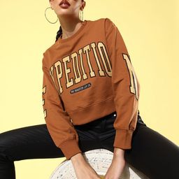 Roadster Women Tan Embroidered Sweatshirt-image-19