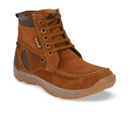 Eego Italy Men Tan Brown Solid Leather Mid-Top Flat Boots-image-35