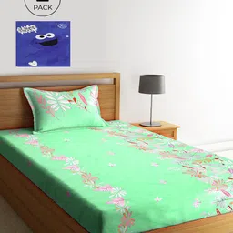 KLOTTHE Blue & Green Floral 210 TC Polycotton 2 Single Bedsheet with 2 Pillow Covers-picture-44