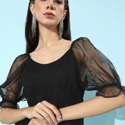 EVERYDAY by ANI Women Black Semi Sheer Fit & Flare Mini Dress-picture-10