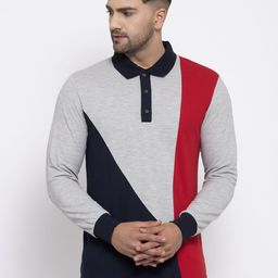 Kalt Men Navy Blue Colourblocked Henley Neck T-shirt-image-84